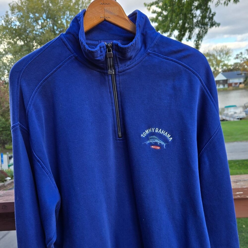 Tommy Bahama Blue Men's Long Sleeve Pullover Sweater/1/4 Zip/Size Large
